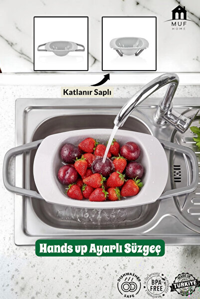 MUF HOME Ayarlanabilir Saplı Lavabo Üstü Pratik Süzgeç - Katlanabilir Ayaklı,...