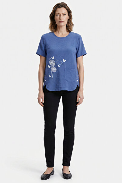Sementa Printed Crepe Crew Neck T-Shirt - Indigo