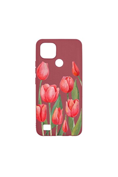 bestcase Силиконов калъф, съвместим с Realme C21, Червени лалета, устойчив на...