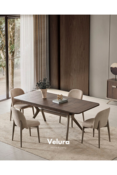 Velura Home & Living Nova Yemek Masası + 2 Sandalye (Koyu Ceviz)