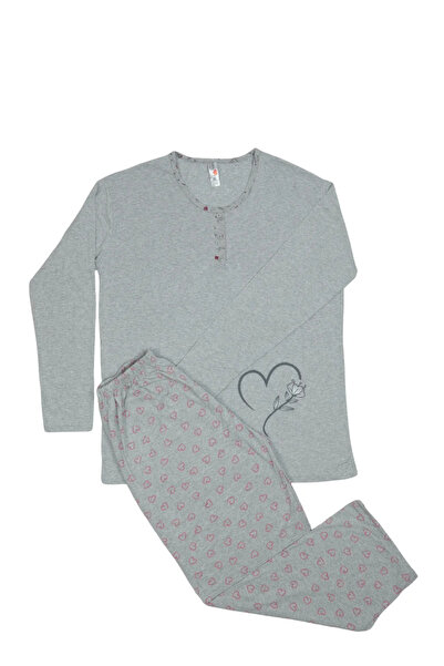 Serena Pijama damă GRI big size din bumbac mânecă lungă și pantaloni lungi