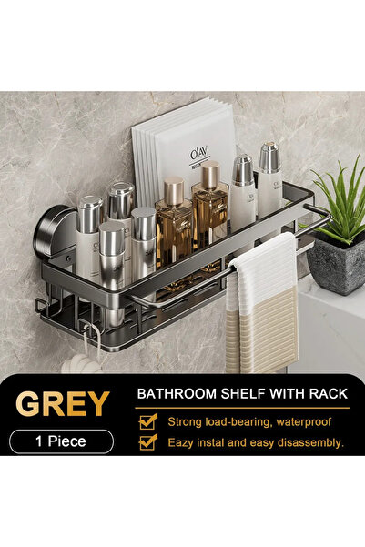 choice2 1PCS Grey Rack G3971 Suction Cup Bathroom Shelf No Drill Wall Mounted...