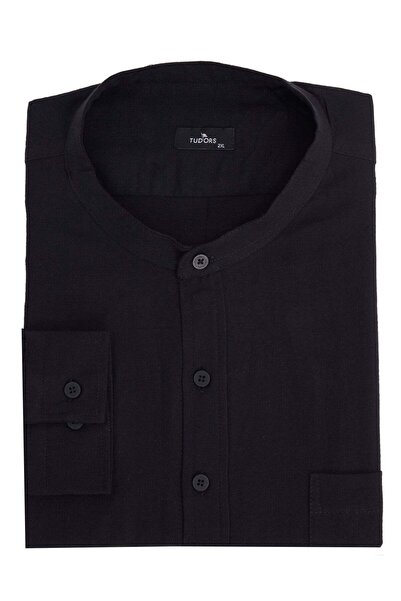 Tudors Men's big size oversized 100% cotton long sleeve judge collar linen ef...