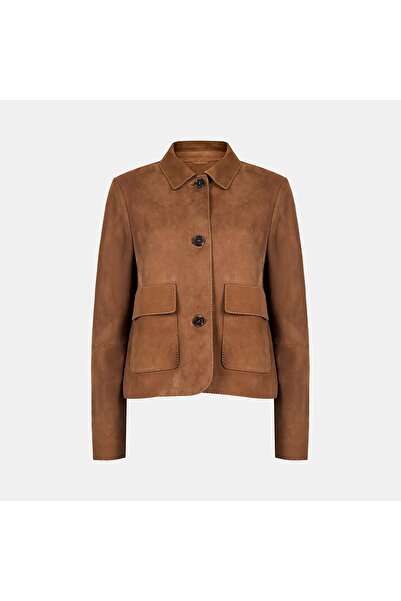 Desa Women's Brown Shirt Collar Buttoned Suede Jacket