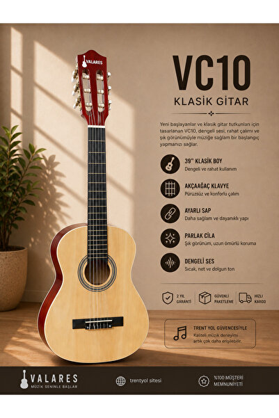valares VC10 39” Köşe Korumalı Sap Ayarlı Klasik Gitar