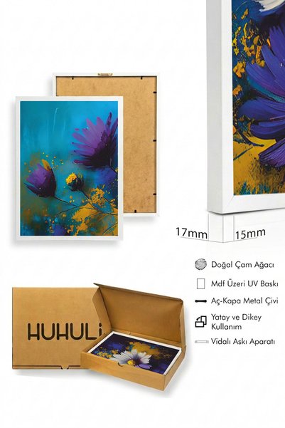 huhuli White Wooden Framed Oil Painting Flower 3-Piece Painting Huhu223