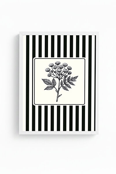 huhuli Tablou cu model floral cu ramă din lemn alb - Alb-negru |   Huhu1349