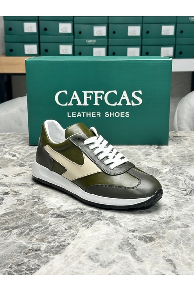 Caffcas Piele naturală, verde, bej, combinație, lucrate manual, pantofi sport...