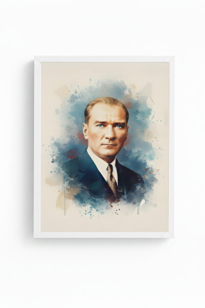 huhuli Tablou imprimat Mustafa Kemal Atatürk cu ramă din lemn alb Huhu495