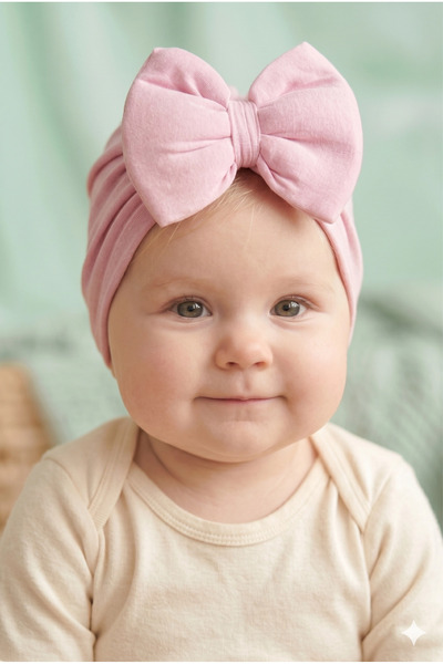 VaVbaby Baby Girl Luxury Patterned Big Bow Baby Bonnet - Baby Hair Band Pink