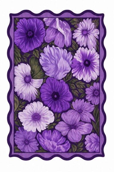 Gergef House Floral Desenli Dijital Baskı Keçe Tabanlı Modern Dekoratif Halı