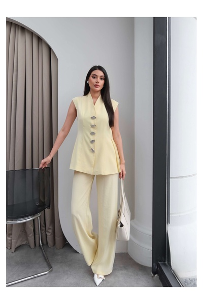 ESRAHELVACI Gold Buttoned Pleated Vest Suit