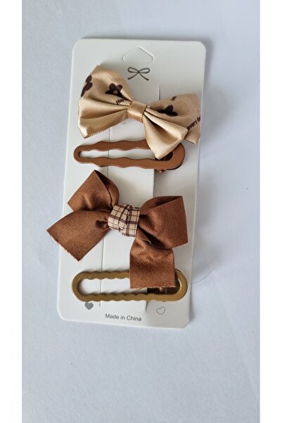 ELYTA KALİTEYİ UCUZA AL Cute Beige Coquette 4-Piece Bow Hair Clip Set - Polka...