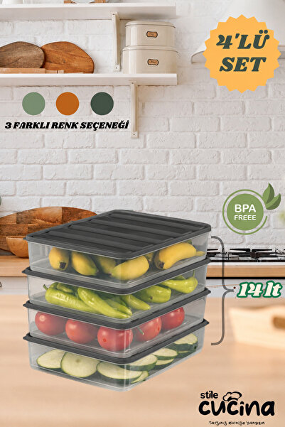 Stile Cucina منظم للثلاجة مكون من 4 قطع، حاوية تخزين مناسبة للميكروويف والثلا...