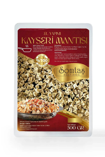Somtaş Pastırma Somtaş El Sıkması Kayseri Mantısı 500 gr - %100 Dana Eti Vaku...