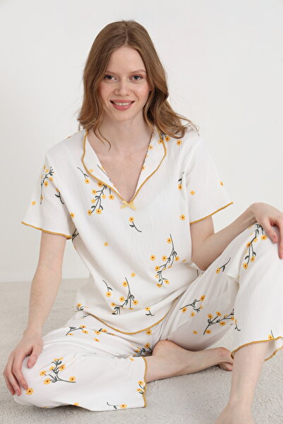 ELİTOL Bürümcük Knitted Short Sleeve Women's V-Neck Pajama Set