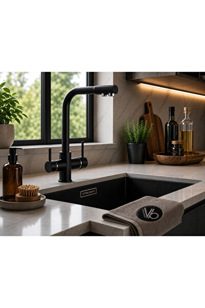 vb vitrinbanyo Premium Black Purified Kitchen Sink Faucet with Dual Outlet Sw...