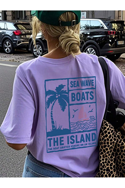 OVER HEAD Women's Sea Wave Boats Printed Oversized T-Shirt