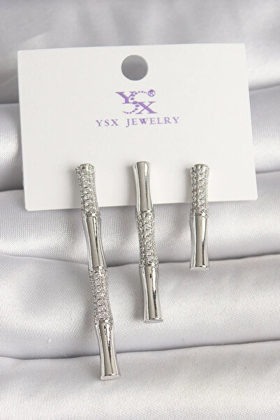 Generic Brand Brass Silver Color Zircon Stone Bamboo Model 3-Piece Women's Co...