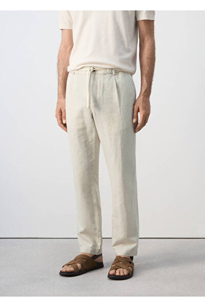 MANGO Man Pamuklu keten slim fit crop pantolon
