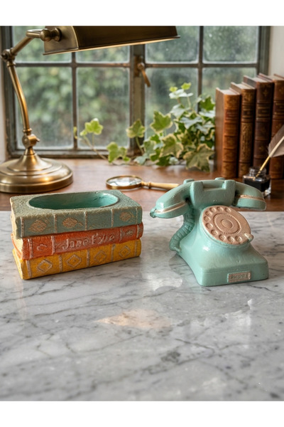 MUMDASH HOBİ SANAT ATÖLYESİ Nostalji telefon ve kitap saksı