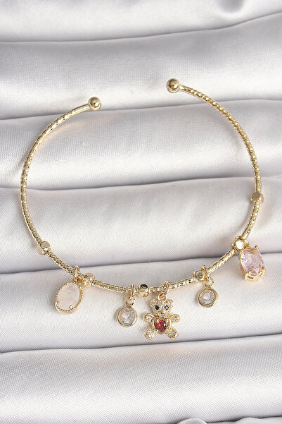USLUCAN ALIŞVERİŞ Brass Gold Color Dangle Zircon Stone Teddy Bear Figure Red ...