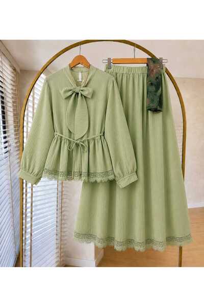 MODA VEDAT Women's Guipure Detailed Skirt Suit -0750