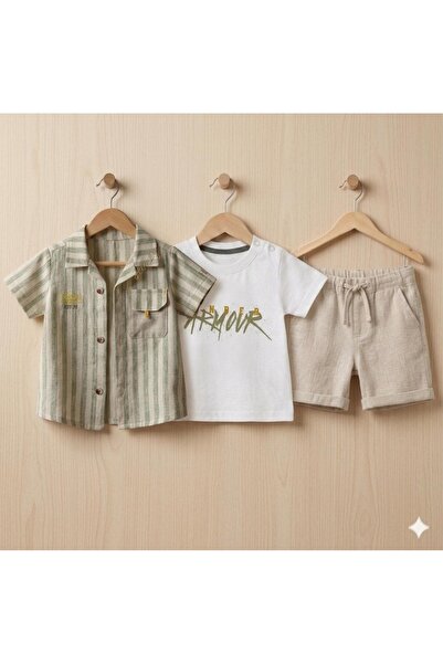KapsülBebek Striped 3-Piece Baby Boy Summer Set - Cotton