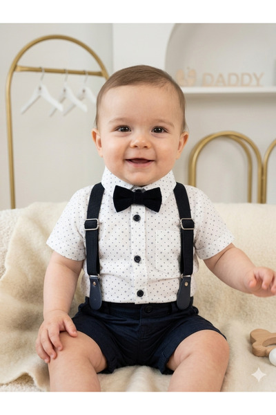 BEBERAZZİ Bow Tie Themed Salopet Shirt Baby Kids Set