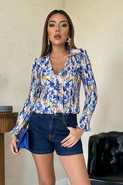 Maxi modena Lilac Pleated Flower Pattern Shirt