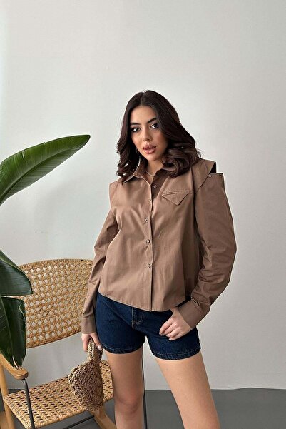 Maxi modena Camel Peto Pocketed Poplin Shirt