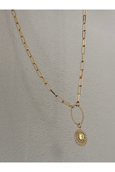 Bade Jewelry Vip Gold Ataç Zincir&Taş Detaylı Oval Uçlu Şık Kararmaz Çelik Kolye