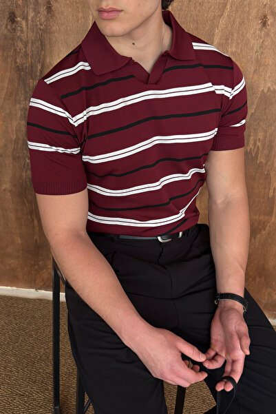HYMAN Tricotaj pentru bărbați cu guler polo cu dungi tricou