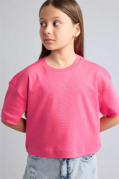 DeFacto 100% Cotton Crew Neck Short Sleeve Basic T-Shirt for Girls H7237A826Sm