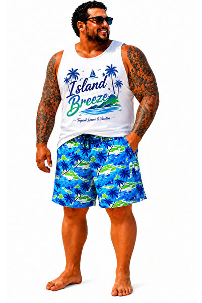 Starbattal Men's Large Size Swim Shorts Printed 26617 White
