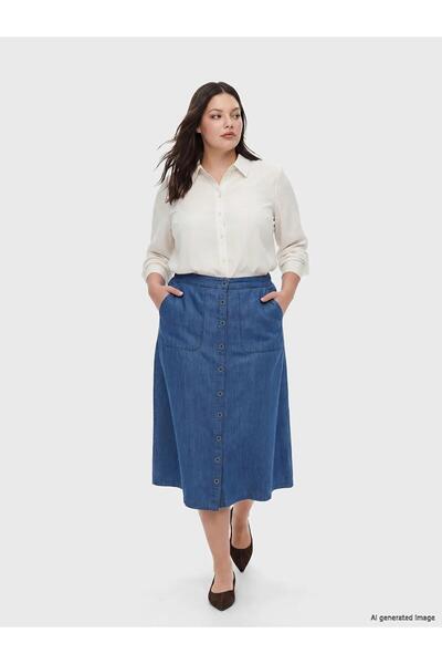 LC Waikiki Fusta din denim cu buzunare și talie elastică (S6)