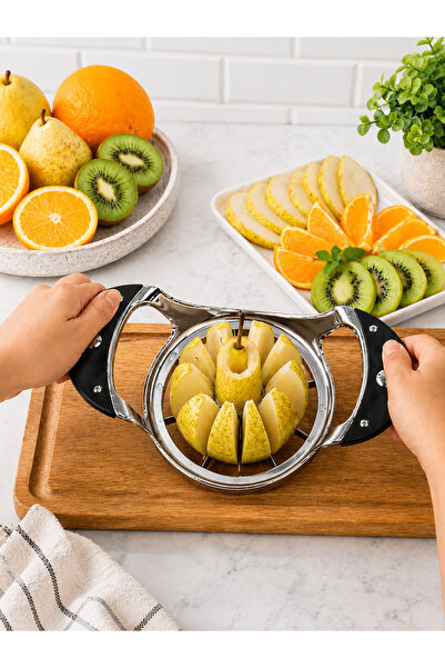 B & S Apple Slicer Corer, Large Size 8-Blade Heavy Duty Apple Cutter with Base, Upgraded Cut Apples All the Way Through, Stainless Steel Ultra-Sharp Blade, Fruit & Vegetable Divider, Wedger