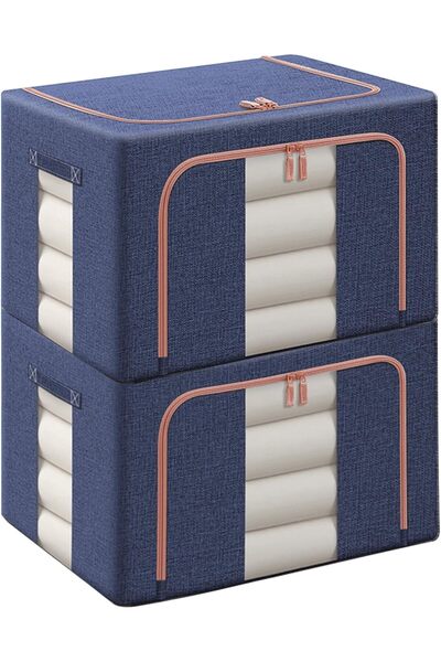 Arabest 2-Pack Navy Blue 66L Metal Frame Stackable Closet,Foldable Storage Bi...