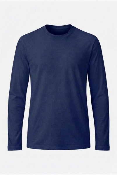 UNIQVIBE 100% Organic Cotton Navy Blue Crew Neck Long Sleeve Men's T-Shirt