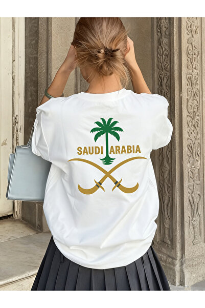 SAUDI قميص قطني 100% للرجال والنساء - تي شيرت فضفاض بياقة دائرية وأكمام قصيرة...