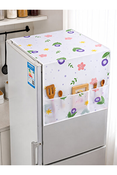 B & S B&S Printed Refrigerator Cover with Lace Trim - Cotton-Linen Dustproof Decorative Top Cover for Fridge