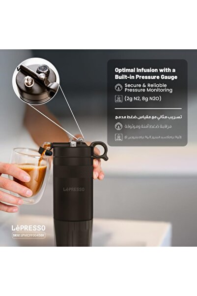 Lepresso Nitro Portable Cold Brew Coffee Maker with Pressure Gauge, Nitro Col...
