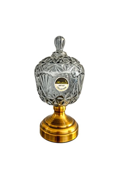 OEM Karvounis Διακοσμητική Γυάλινη Φοντανιέρα Με Γυάλινο Καπάκι Και Αντικέ Χρ...