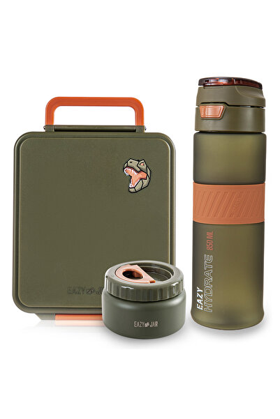 Eazy Kids Jumbo Bento Lunch Box w/ Tritan Water Bottle 850ml – Olive Green