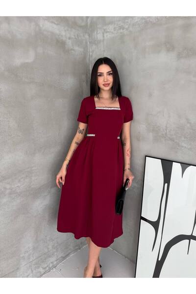BLUSS Women's Stone Detailed Square Neck Dress