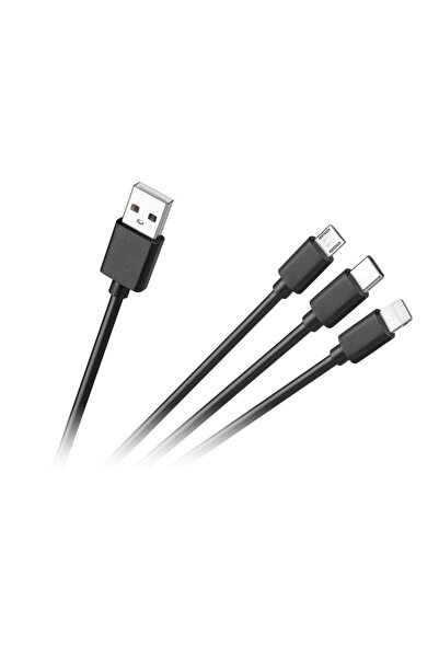 Cabletech Cablu USB USB-A - USB-C + microUSB + Lightning 1.2 m Negru (KPO3945)
