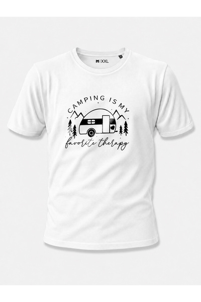 North Whiskers Camping Is My Favorite Therapy Caravan Printed 100% Cotton Uni...