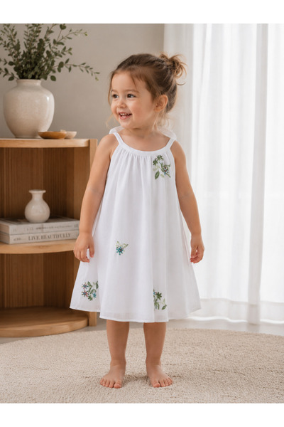 Uğur bebe Rochie albă țesută pentru fete, cu model de grădină, cu bretele bro...