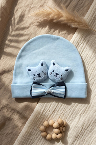 DYZSTAR 100% Cotton Soft Baby Beanie with Embroidered Charm and Bow Tie Detai...