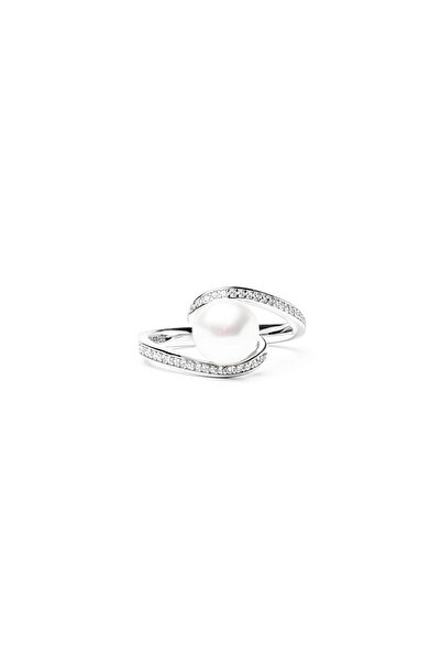 MANAVA Inel argint cu perla naturala si zirconia pavé - Diva